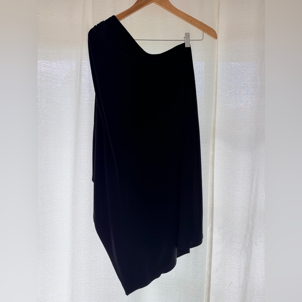 Calvin Klein Asymmetrical Black Draped Off-Shoulder Dress